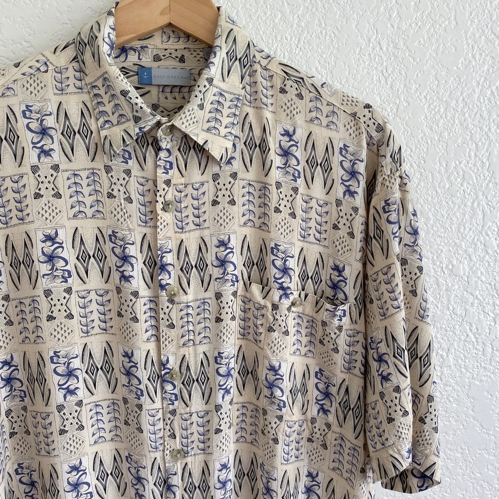 Retro Half Moon Bay Mens Hawaiian Shirt Geometric Rayon Button Down Short Sleeve